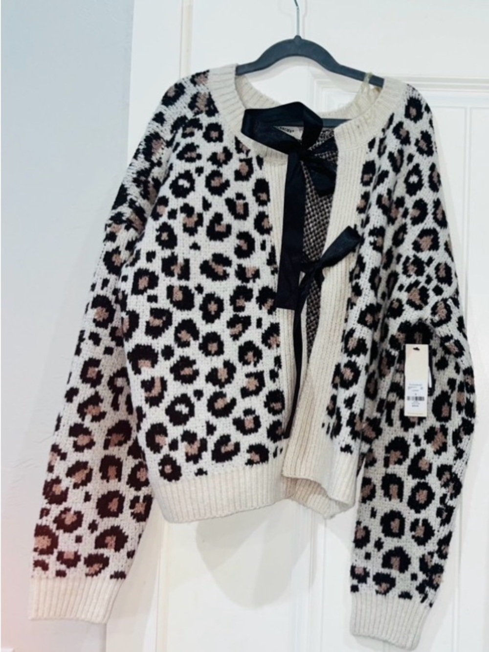 Leopard Print Tie Front Sweater Cardigan